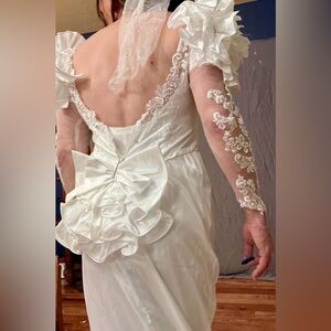 Ivory Lace-Detail Long Sleeve Wedding Dress
